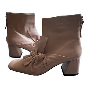NWOT Topshop Womens Leather Side Bow Ankle Bootie Back Zip Size 6.5US Tan
